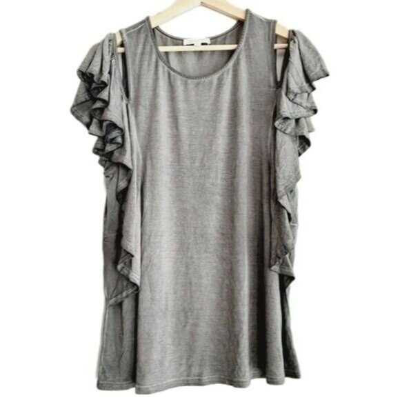 GRACE & LACE Burnout Cold-shoulder Ruffle Top Sz M - Picture 2 of 10